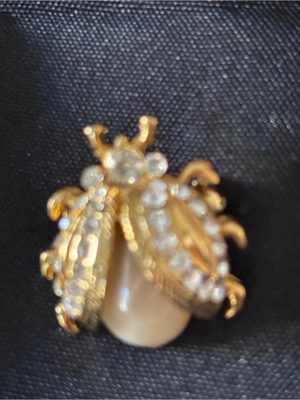 Gold Beetle Brooch with Blue and Cream Cabochons - Women Jewelry.